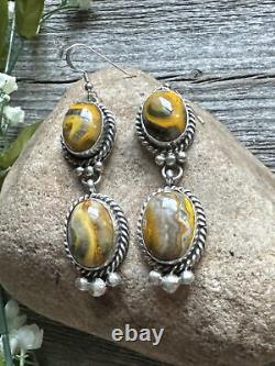 Native American Navajo Sterling Silver Bumblebee Jasper Earrings. C Yazzie