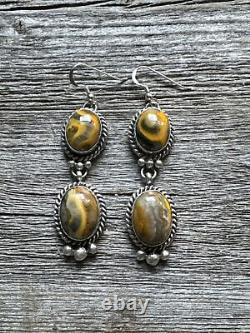 Native American Navajo Sterling Silver Bumblebee Jasper Earrings. C Yazzie