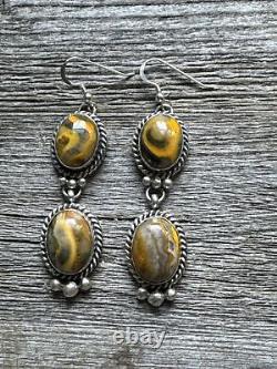 Native American Navajo Sterling Silver Bumblebee Jasper Earrings. C Yazzie