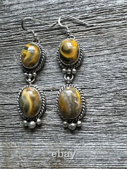 Native American Navajo Sterling Silver Bumblebee Jasper Earrings. C Yazzie