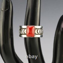 Native American Navajo Sterling Silver & Coral Ring By Landon Secatero