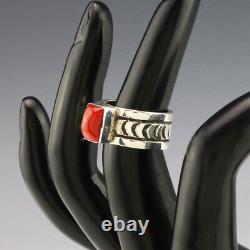 Native American Navajo Sterling Silver & Coral Ring By Landon Secatero