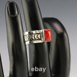 Native American Navajo Sterling Silver & Coral Ring By Landon Secatero