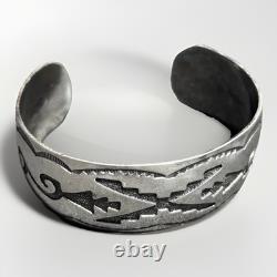 Native American Navajo Sterling Silver Cuff Bracelet Hand Stamped Signed HB