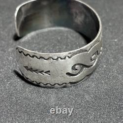 Native American Navajo Sterling Silver Cuff Bracelet Hand Stamped Signed HB