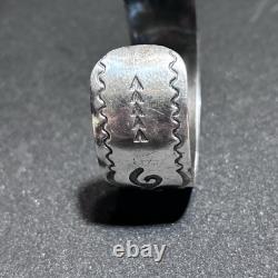 Native American Navajo Sterling Silver Cuff Bracelet Hand Stamped Signed HB