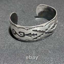 Native American Navajo Sterling Silver Cuff Bracelet Hand Stamped Signed HB