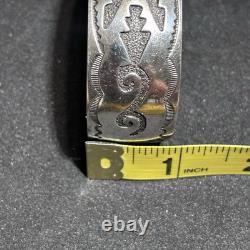 Native American Navajo Sterling Silver Cuff Bracelet Hand Stamped Signed HB