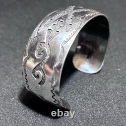 Native American Navajo Sterling Silver Cuff Bracelet Hand Stamped Signed HB