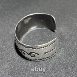 Native American Navajo Sterling Silver Cuff Bracelet Hand Stamped Signed HB