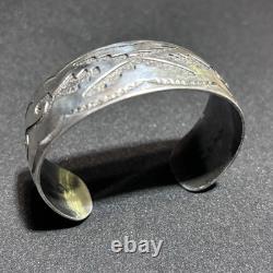 Native American Navajo Sterling Silver Cuff Bracelet Hand Stamped Signed HB