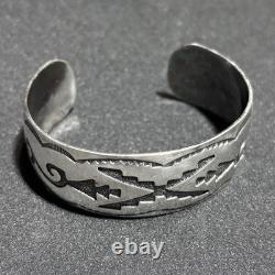 Native American Navajo Sterling Silver Cuff Bracelet Hand Stamped Signed HB