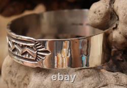 Native American Navajo Sterling Silver Cuff Bracelet Signed Mary Bill Heavy