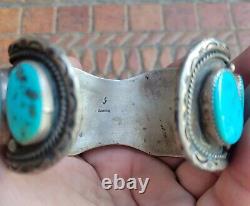 Native American Navajo Sterling Silver Cuff Bracelet with Turquoise & Watch Holder