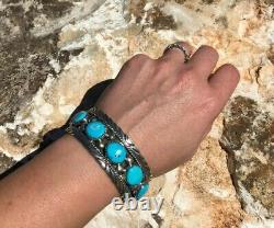 Native American Navajo Sterling Silver Cuff Kingman Turquoise