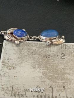 Native American Navajo Sterling Silver Dangle Denim Lapis Earrings 2 01866
