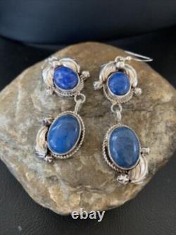 Native American Navajo Sterling Silver Dangle Denim Lapis Earrings 2 01866