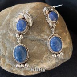 Native American Navajo Sterling Silver Denim Lapis Dangle Earrings 2 01682