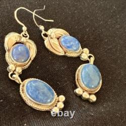 Native American Navajo Sterling Silver Denim Lapis Dangle Earrings 2 01682
