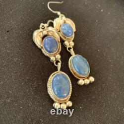 Native American Navajo Sterling Silver Denim Lapis Dangle Earrings 2 01682
