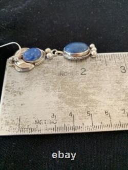 Native American Navajo Sterling Silver Denim Lapis Dangle Earrings 2 01682