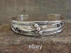 Native American Navajo Sterling Silver Feather Bracelet by D Morgan