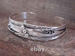 Native American Navajo Sterling Silver Feather Bracelet by D Morgan