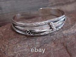 Native American Navajo Sterling Silver Feather Bracelet by D Morgan