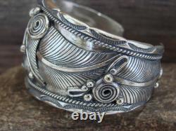 Native American Navajo Sterling Silver Feather Bracelet by D Morgan