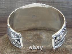 Native American Navajo Sterling Silver Feather Bracelet by D Morgan