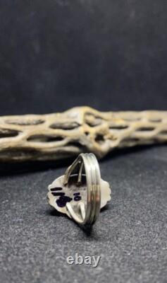 Native American Navajo Sterling Silver Fox Turquoise Ring Size 7.5 signed