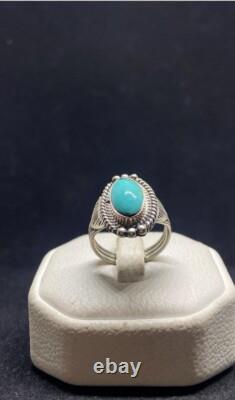 Native American Navajo Sterling Silver Fox Turquoise Ring Size 7.5 signed