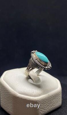 Native American Navajo Sterling Silver Fox Turquoise Ring Size 7.5 signed