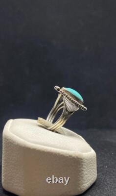 Native American Navajo Sterling Silver Fox Turquoise Ring Size 7.5 signed