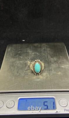 Native American Navajo Sterling Silver Fox Turquoise Ring Size 7.5 signed