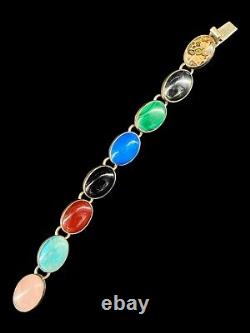 Native American Navajo Sterling Silver Gemstones Turquoise Coral Bracelet