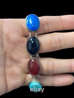 Native American Navajo Sterling Silver Gemstones Turquoise Coral Bracelet