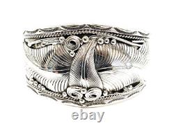 Native American Navajo Sterling Silver Handmade Leaf Silver / Cuff Bracelet