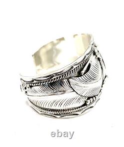 Native American Navajo Sterling Silver Handmade Leaf Silver / Cuff Bracelet