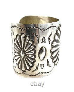 Native American Navajo Sterling Silver Handmade Silver Stamp Cuff Bracelet
