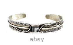 Native American Navajo Sterling Silver Handmade featherSilver / Cuff Bracelet