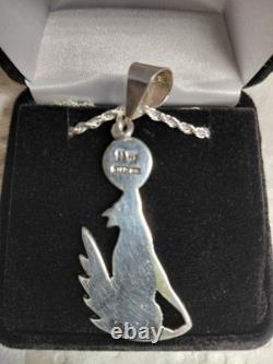 Native American Navajo Sterling Silver Howling Wolf Pendant & Necklace