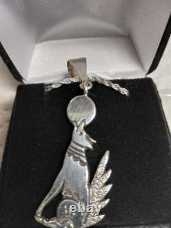 Native American Navajo Sterling Silver Howling Wolf Pendant & Necklace