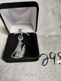 Native American Navajo Sterling Silver Howling Wolf Pendant & Necklace