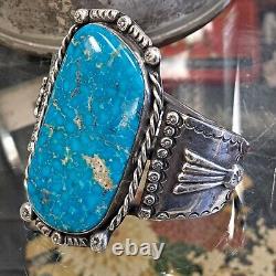 Native American Navajo Sterling Silver Huge Turquoise&bracelet Sz 8