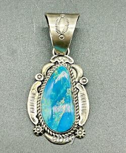 Native American Navajo Sterling Silver Kingston Turquoise R. Tom Pendant