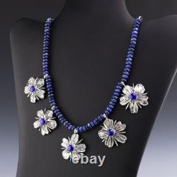 Native American Navajo Sterling Silver & Lapis Flower Necklace By Gary Custer