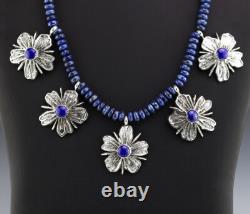 Native American Navajo Sterling Silver & Lapis Flower Necklace By Gary Custer