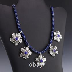 Native American Navajo Sterling Silver & Lapis Flower Necklace By Gary Custer