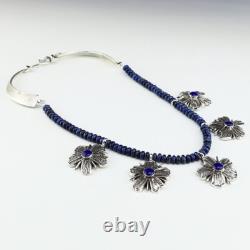 Native American Navajo Sterling Silver & Lapis Flower Necklace By Gary Custer